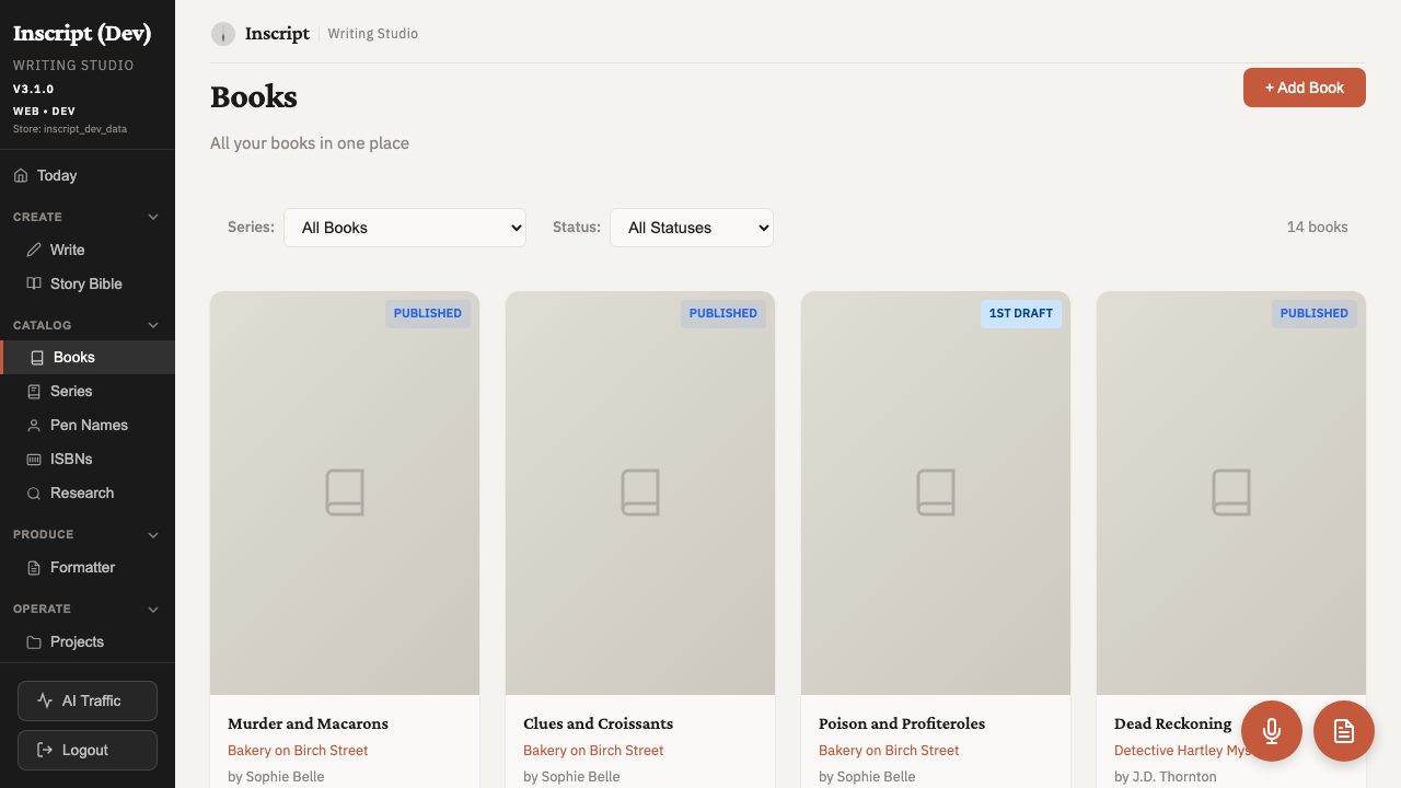 Inscript Studio book catalog with Amazon tracking and ISBN management
