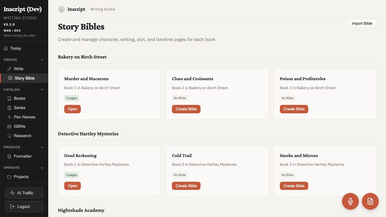 Inscript Studio data import for building story bibles and character directories